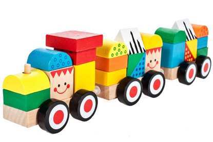 Picture of Tren din lemn cu zambete colorate, Malplay 105882