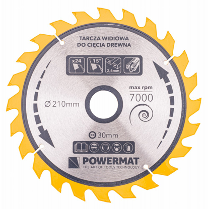 Picture of Disc de fierăstrău circular pentru lemn TDD-210x30mm 24 dinti, Powermat PM0888