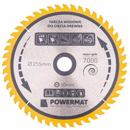 Picture of Disc circular pentru lemn TDD-255x30mm 48 dinti, Powermat PM0898