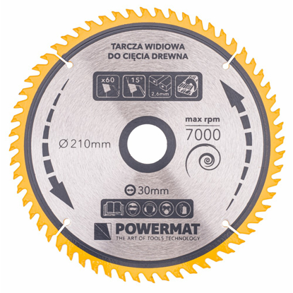 Picture of Disc circular pentru lemn TDD-210x30mm 60 dinti, Powermat PM0890