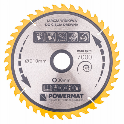 Picture of Disc circular pentru lemn TDD-210x30mm 40 dinti, Powermat PM0889