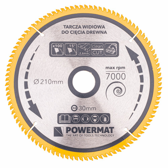 Picture of Disc  circular pentru lemn TDD-210x30mm 100 dinti, Powermat PM0891
