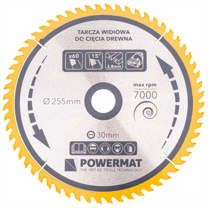 Picture of Disc pentru fierastrau circular TDD-255x30mm 60 dinti, Powermat PM0899