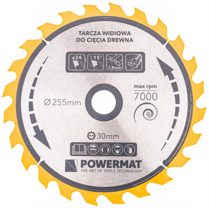 Picture of Disc pentru fierastrau circular TDD-255x30mm 24 dinti, Powermat PM0897