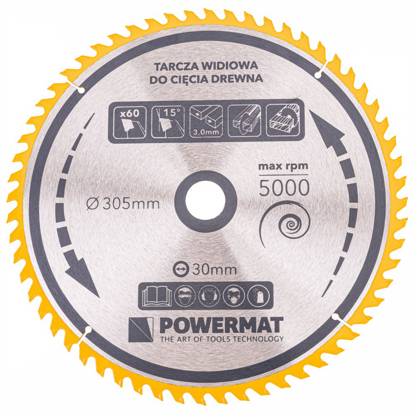 Picture of Disc pentru fierastrau circular TDD-305x30mm 60 dinti, Powermat PM0902