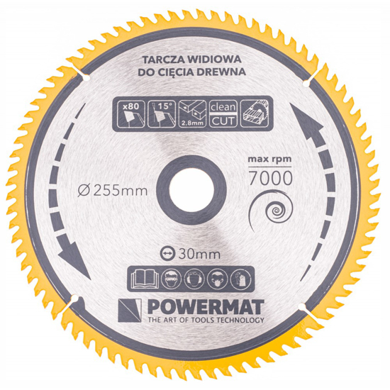 Picture of Disc circular pentru lemn TDD-255x30mm 80 dinti, Powermat PM0900