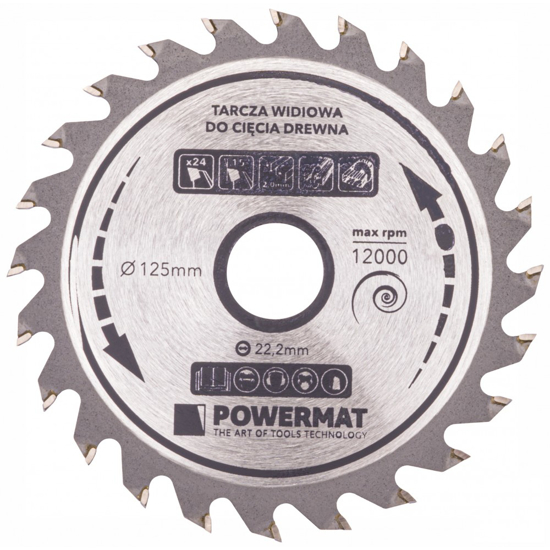 Picture of Disc circular pentru lemn TDD 125x22.2mm cu 24 dinti, Powermat