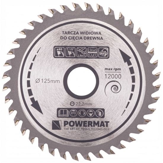 Picture of Disc circular pentru lemn cu 40 dinti TDD 125x22.2mm, Powermat
