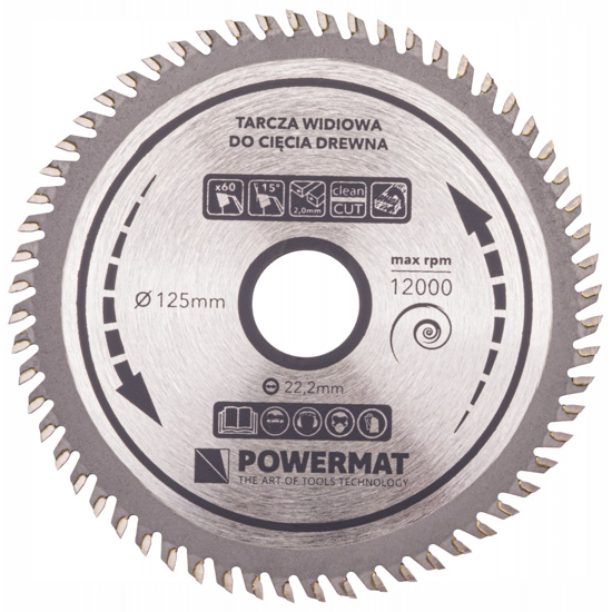 Picture of Disc circular pentru lemn 125x22.2mm cu 60 dinti TDD, Powermat