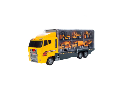 Picture of Set camion de tractare cu vehicule de constructii, 7 elemente, galben, 35 x 9.5 x 18.5 cm, MalPlay 107306